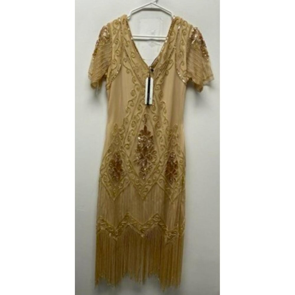 NEW Babeyond Womens Fringed Cocktail Dress Beige XL